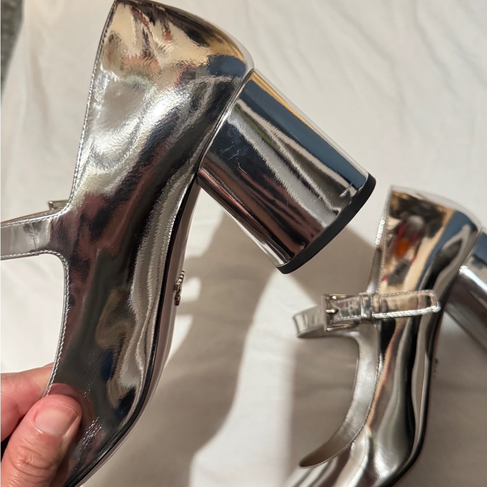 Prada Metallic Leather Mary Jane Pumps Silver - image 6